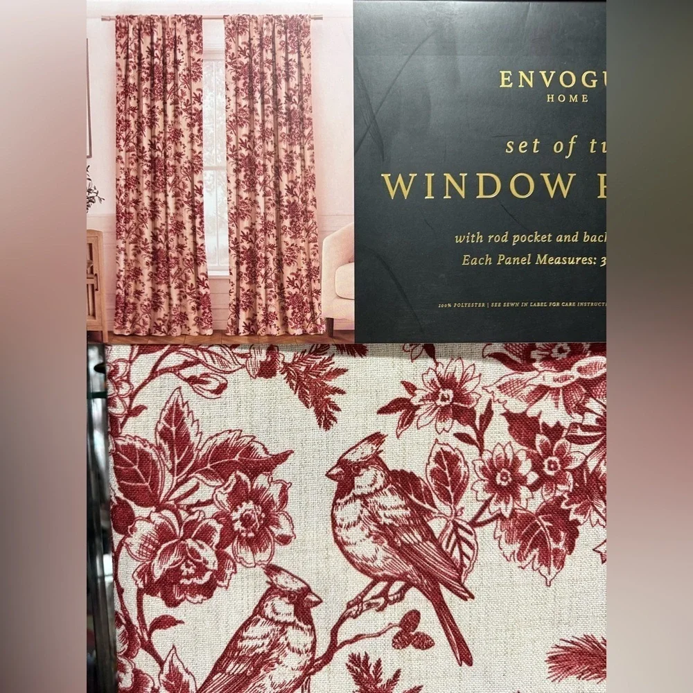 EnVogue Cardinal Floral Winter Brick Red Polyester Curtain Panel Set 2pc 37